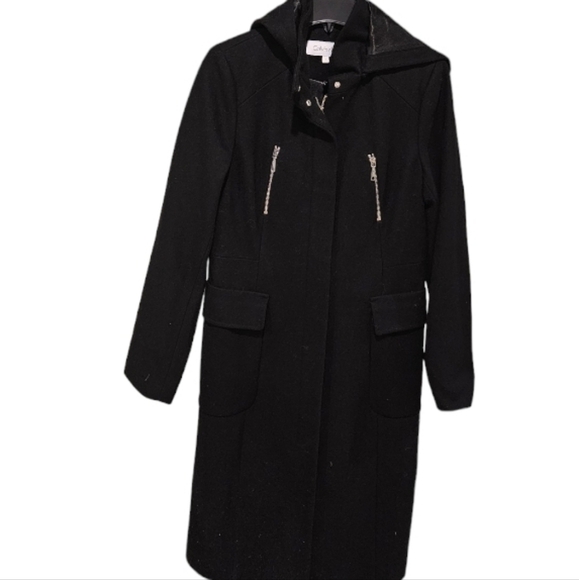 NEW! CALVIN KLIEN Black Wool Blend 3/4 Length Coat Small. - Picture 1 of 6